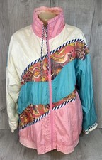 VTG Casual Isle 80s Jacket Full Zip Colorful Windbreaker Women’s Size L