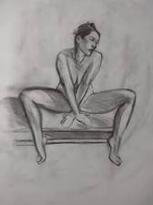Nude woman, Life drawing, Charcoal, ORIGINAL Art  Signed