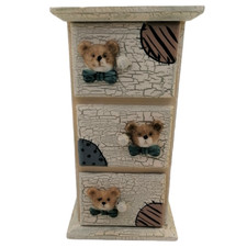 Mini Trinket Chest Of Drawers Teddy Bear Design Wood 3 Draws 6.5" Christmas Gift