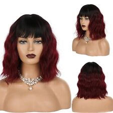 Ombre Black to Red Bob Wigs Short hair Wig for Party Wedding cosplay in Capless