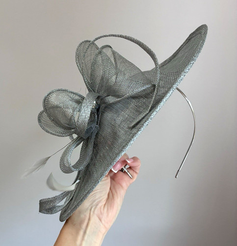 Grey sinamay mesh fascinator - grey,
