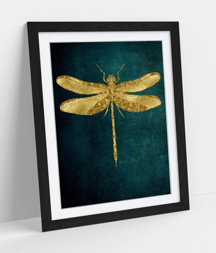 Gold dragonfly dark teal - gold,