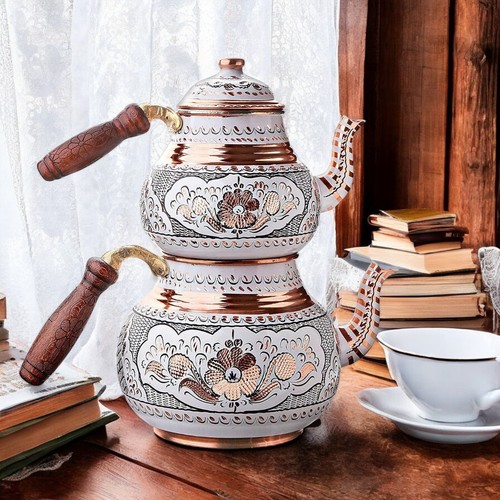 Copper teapot with - with, wooden