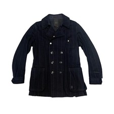 G-Star Raw Correctline P-Coat Double Breasted Wool Blend Navy Stripe Size L