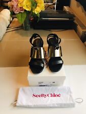 SEE BY CHLOE CANTERBURY BLACK LEATHER WOMENS HEELS SANDALS SIZE 6 / 39 RRP £320