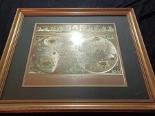 William Janszon Blaeu Wall Map Gold Metallic Foil Print Matted & Framed ~32"x26"