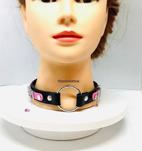 Bdsm ring collar black pink - bdsm,
