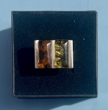 Double Stoned Multi-Colour 925 Sterling Silver Amber Ring