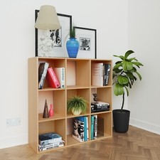 Oak 3 Tier 9 Cube Storage Bookcase Wood Shelf Display Unit Shelving Stand Box