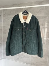Levi’s Mens Premium Corduroy Sherpa Trucker Jacket Cord - XXL 2XL - Dark Green
