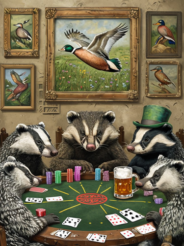 Badger playing metal poker - metal,