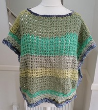 Crocheted Poncho Size S/M 10 12 14 NEW Green Mix Mex Style Mixed Fibres