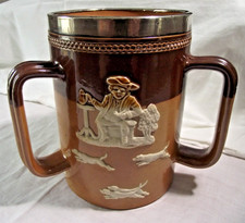 Large Harvest Loving Cup Silver Rimmed Royal Doulton Antique