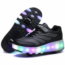 Kids Boys Girls LED Wheel Trainers Skates Shoes Flash Roller Skate Sneakers Size