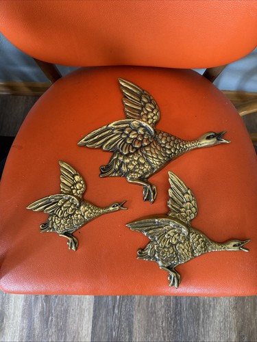 Vintage brass flying ducks - flying, ducks/