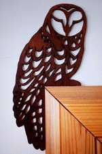 BROWN OWL novelty Fun flat WOODEN Over Door/Shelf sitter 20x10cm New Sweet Gift 