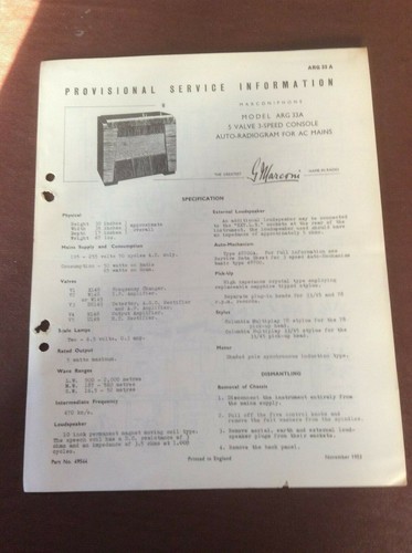 Service manual model arg - arg, 33a