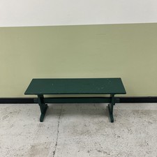 Antique primitive flat  wood bench, green farmhouse bench