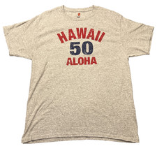 Hanes Hawaii 50 Aloha Spell Out T Shirt Adult Large Gray Short Sleeve Tee