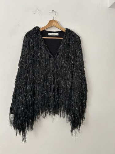 Zara knit black silver - silver, fringed