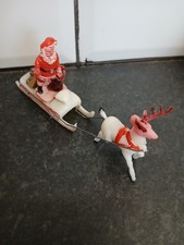 Vintage Plastic Xmas Cake Decoration Farther Christmas On SlayWith Reindeer 12cm