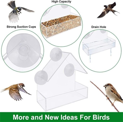 Glass window bird feeder table - glass,