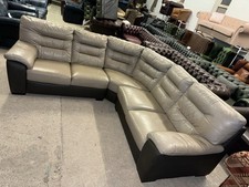 DFS Grey And Dark Brown Real Leather Corner Sofa In 3 Sections