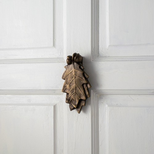 Antique brass oak leaf - leaf, door