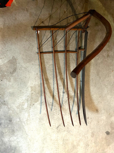 Antique grain scythe with - antique,