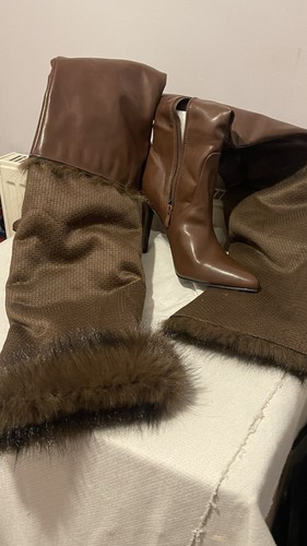 Brown faux leather knee high - brown,