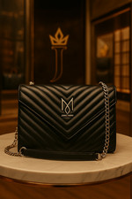 Elegant Black Chevron Quilted Faux Leather Shoulder Bag – Stylish & Versatile