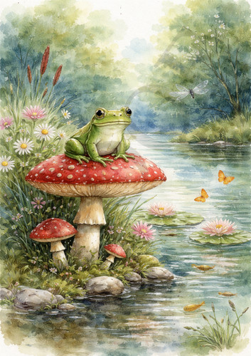 Frog watercolour pond metal - pond,