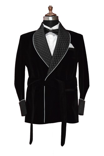Men black satin quilted - black,