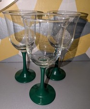 Vintage Green Stem Tulip Shape Wine Glasses Set Of 3