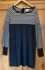 Monsoon Blue White Stripe Knit Jumper Dress M 12-14 Autumnal Winter Angora Blend