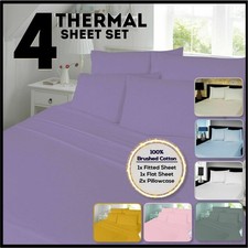 Sheets Set Thermal 4Pc Brushed Cotton Flannelette Fitted Flat Sheets Pillowcases