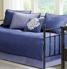COTTAGE BLUE 6pc DAYBED COVERLET SET : FRENCH QUILT NAVY MATELASSE TILE DAY BED