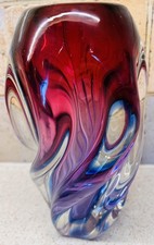 Fabulous 7” Oval Red Blue Purple Heavy Vase VGC