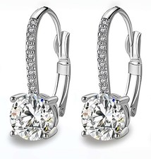 925 Sterling Silver Crystal Trendy Hinged Earrings Women Girls Jewellery Gift UK