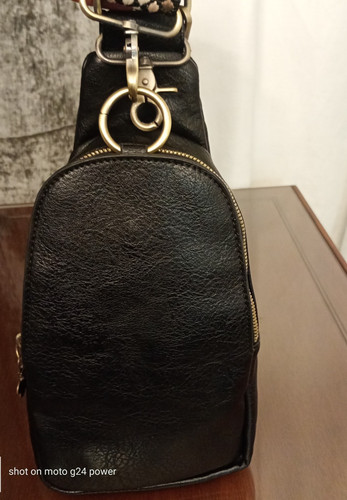 Black faux leather sling - faux, bag