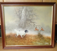 L  Eiford Hunting Scene Oil Painting Gundog Spaniel & Pheasants Framed Canvas
