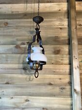 Antique electric Oil Lamp , French Colonial Style Milk Glass, Iron C:1920s