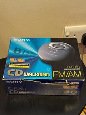Sony CD Walkman D-FJ61 with AM/FM Radio, Silver, Earphones, VGV with Box