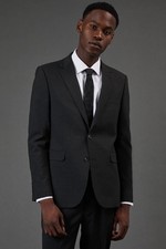 Burton Mens Suit Jacket Charcoal Slim Fit Business Formal Wedding Smart Workwear