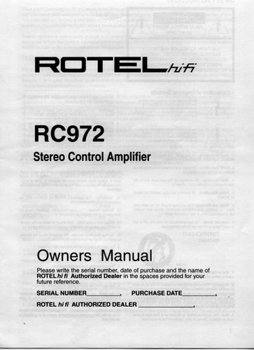 Rotel 972 amplifier owners - rotel, rc-972