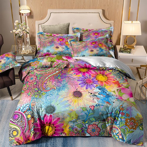 Boho florals duvet quilt - boho, cover
