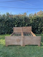 Superb Pair Antique Heals Oak 3ft Single Beds & Staples Sprung Base Rustic Verve