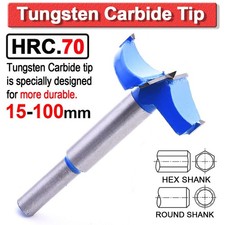 15-100mm Forstner Bit Woodworking Drill Hex/Round Shank Cutter Carbide Tip UK