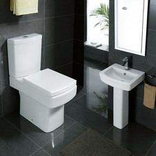 Modern Close Coupled Square Toilet Basin Pedestal Complete Bathroom Suite 4 pc