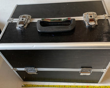 Aluminium BLACK Make up Carry Case Vanity Hairdressing Tool Box + Key - 36x26cm